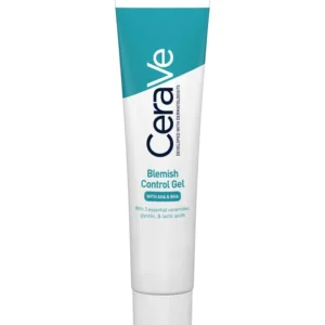 A bottle of Blemish Control Gel, formulated with salicylic acid and tea tree oil to reduce acne, redness, and inflammation