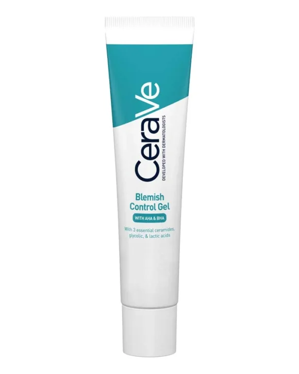 A bottle of Blemish Control Gel, formulated with salicylic acid and tea tree oil to reduce acne, redness, and inflammation