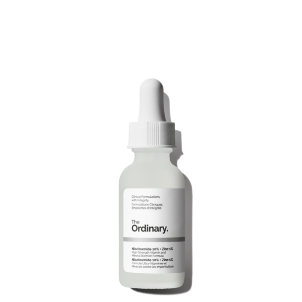 Bottle of Niacinamide 10% + Zinc 1% Serum for blemish reduction, oil control, and clear skin